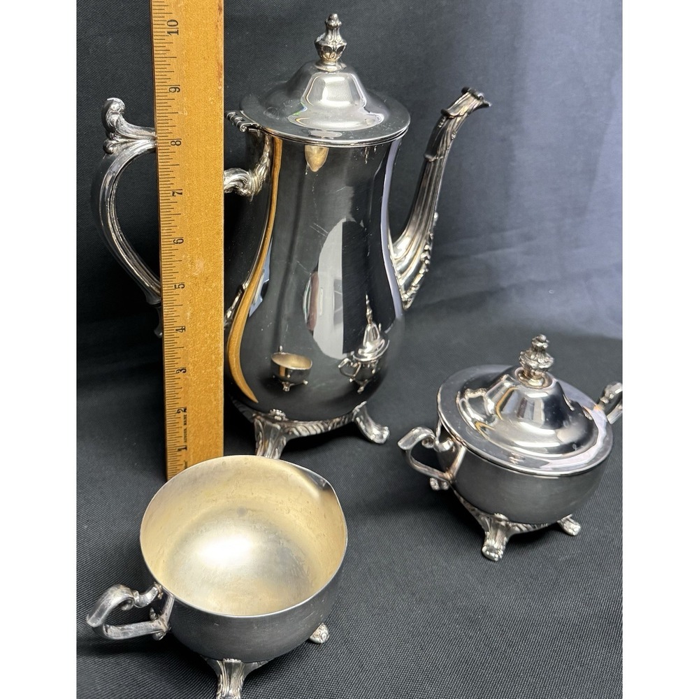 W.M.Rogers Silver Plated Coffee/Tea Pot Sugar Bowl With Lid & Creamer Set - Picture 4 of 13